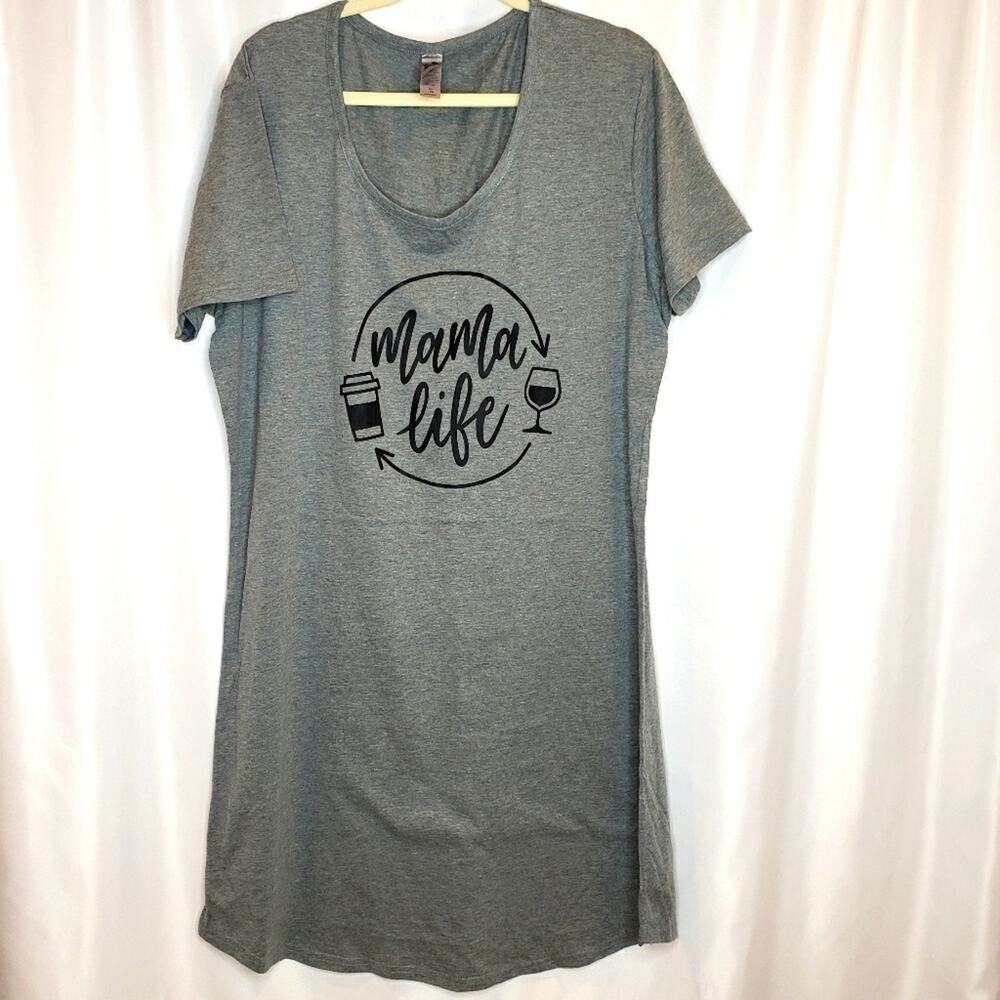 Instant Message Graphic Gray Jersey Tee Shirt Dress Mama Life  Womens 1X